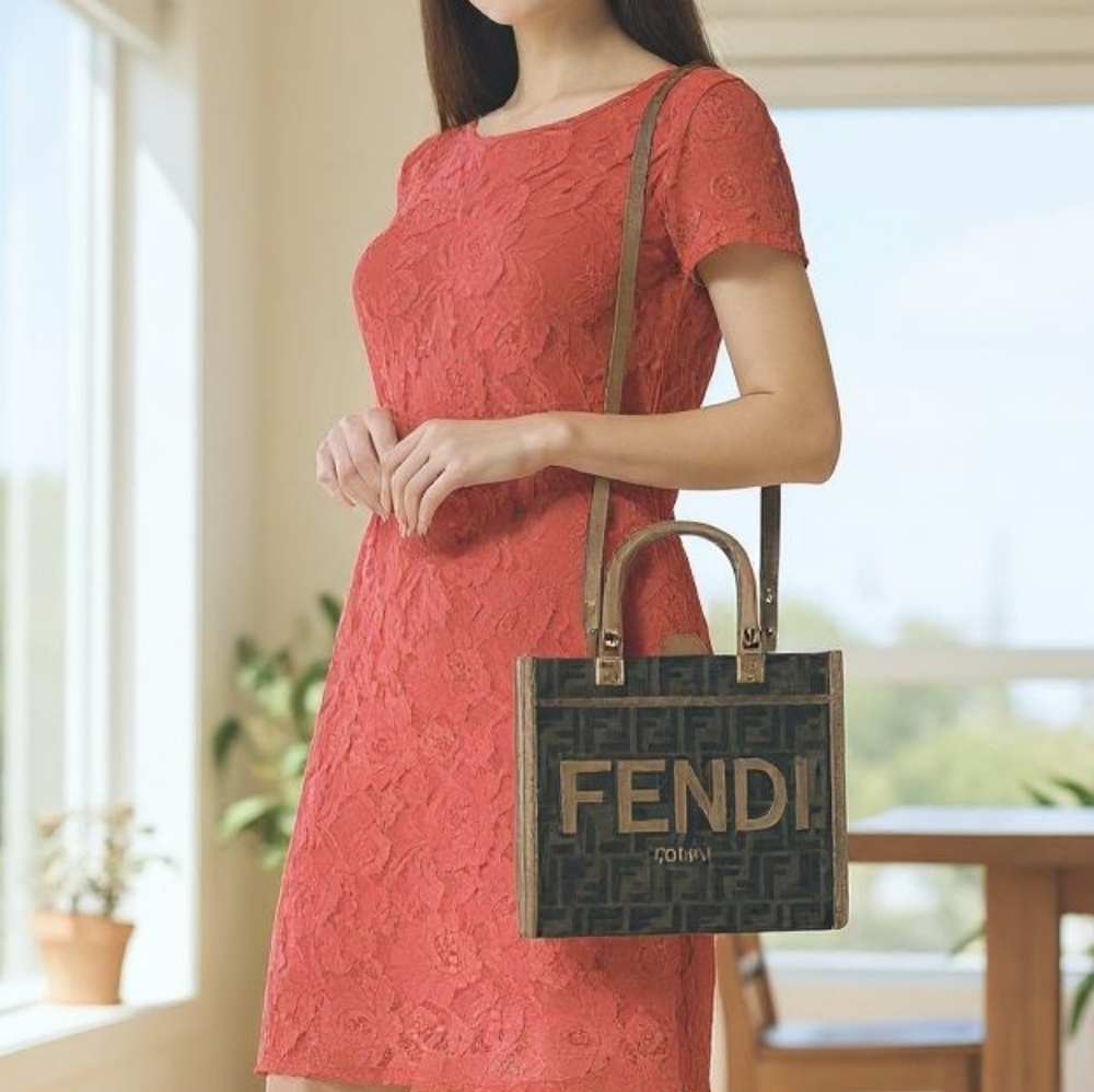 ✨️Authentic Fendi Sunshine Small Brown FF jacquard fabric bag - Picture 2 of 16